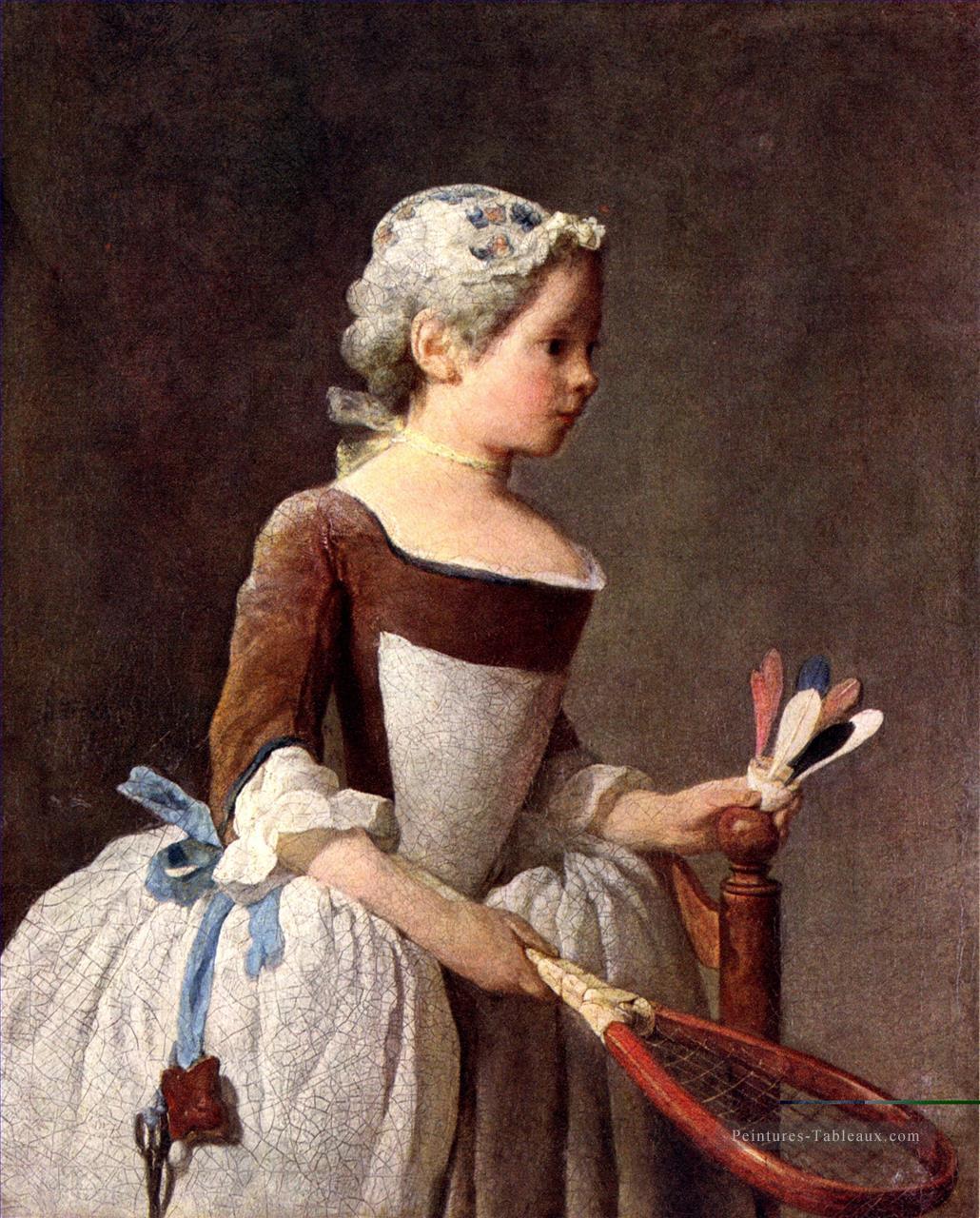Fille avec une raquette de plume ballet Jean Baptiste Simeon Chardin Peintures à l'huile